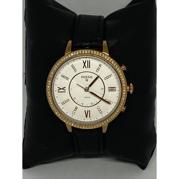 Fossil FTW5010 Women's Black Leather White Analog Dial Hybrid Smartwatch XX761 - Picture 1 of 12